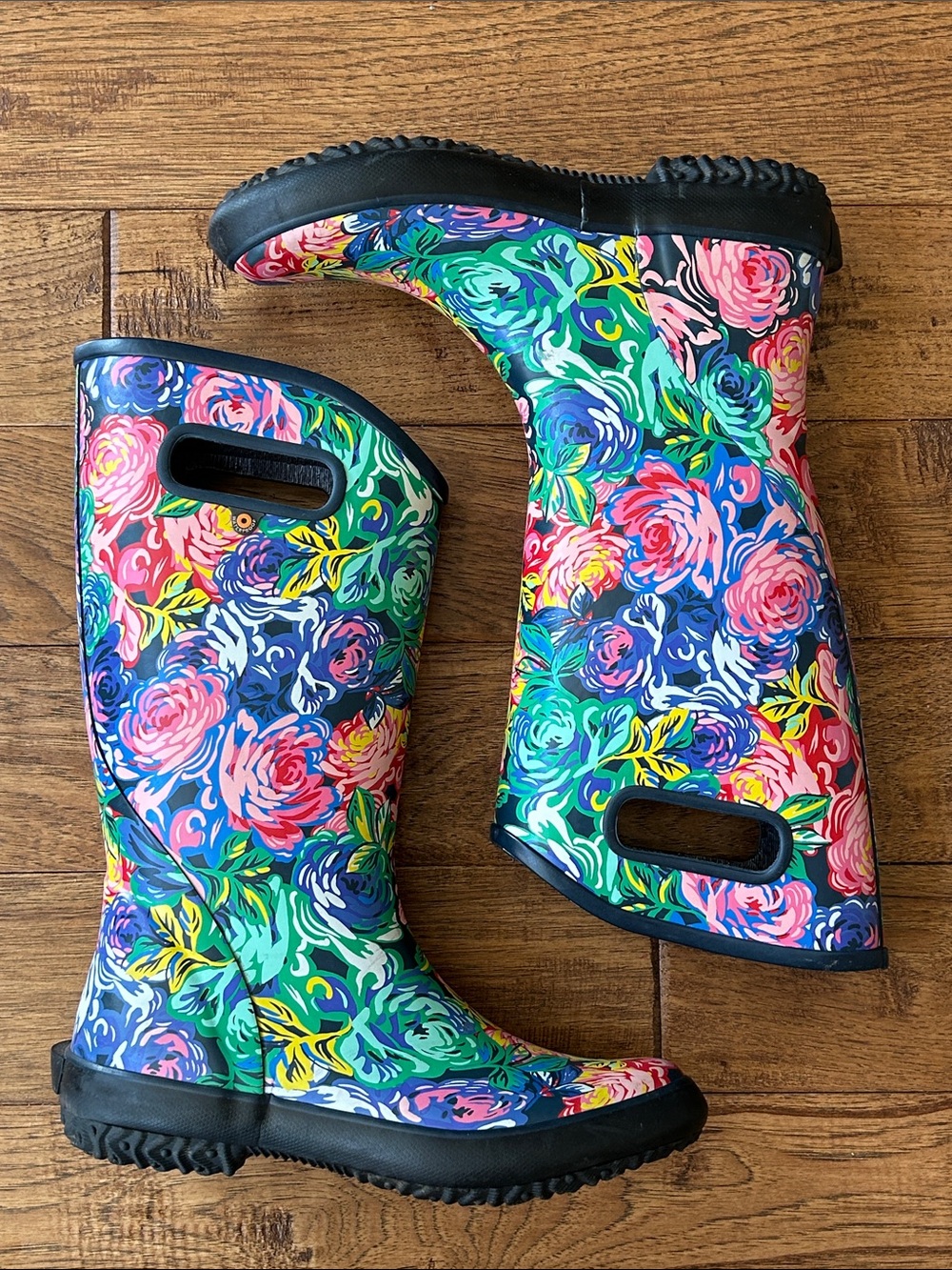 Bogs Rainboots Rose Garden Gumboots Waterproof Pull On Womens Size 8